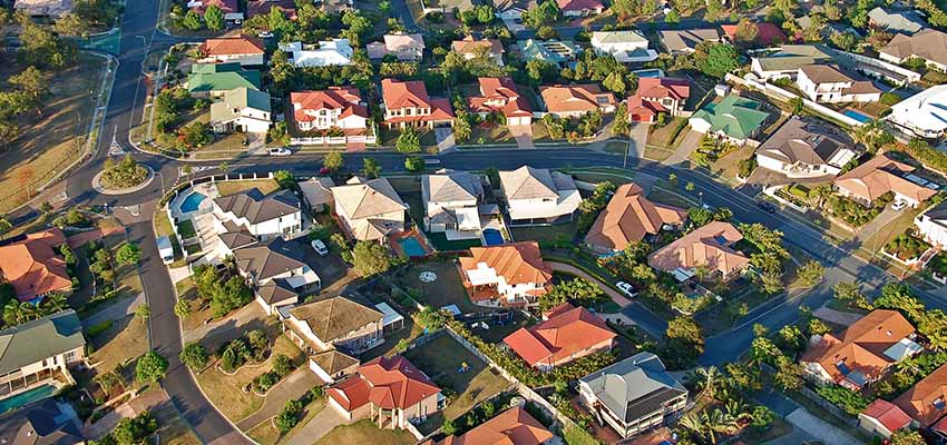 aerial shot residential properties reb