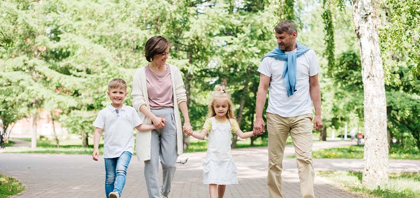 Family walking outside